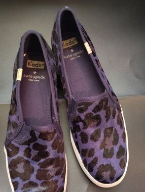 kate spade and Keds Purple and Black Leopard-Print Slip-On Sneakers